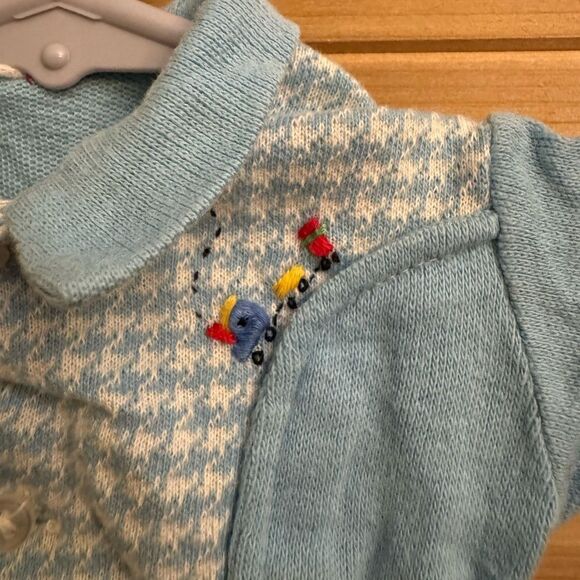 Vintage Baby Boy Newborn Bundle Yellow Blue Tan Collared Romper Outfit - Picture 5 of 16